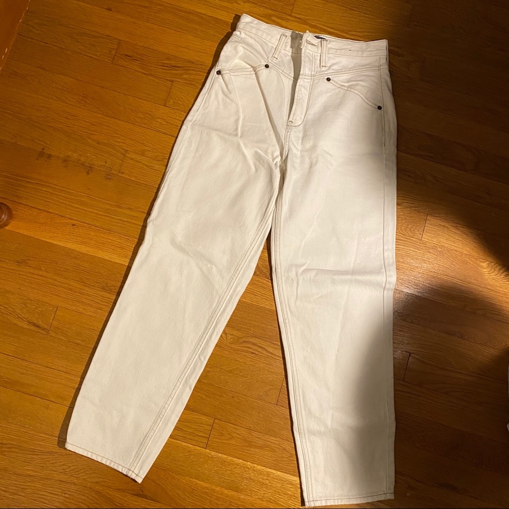 High Waist white straight leg jeans